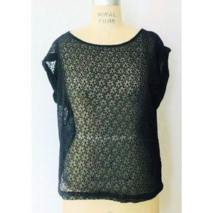 FOREVER 21 BLACK DAISY FLORAL LACE MIXED MEDIA SLEEVELESS TOP LARGE NWT